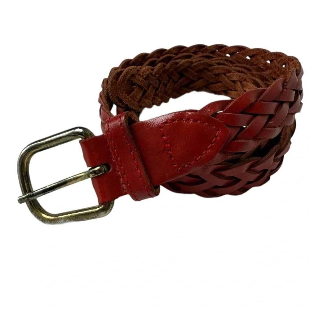 Men’s Belt Casual Braided Red Genuine Leather USA Brass Buckle SZ XL Guatemala